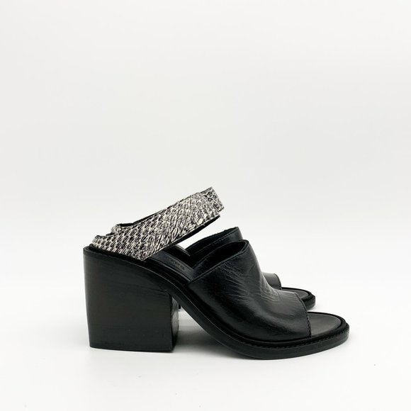 Helmut Lang Shoes - HELMUT LANG Python Strap Peep Toe Mules Black